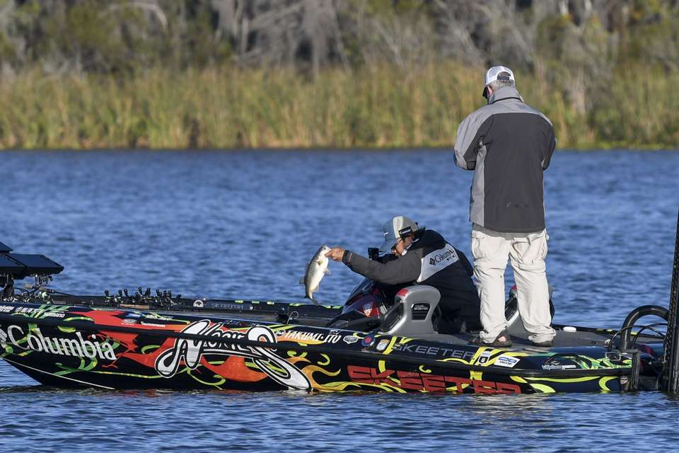 Taku Ito, who was fishing very close to Jake Whitaker, got in on the action early. I turned around as he was boating this 2-pounder. 